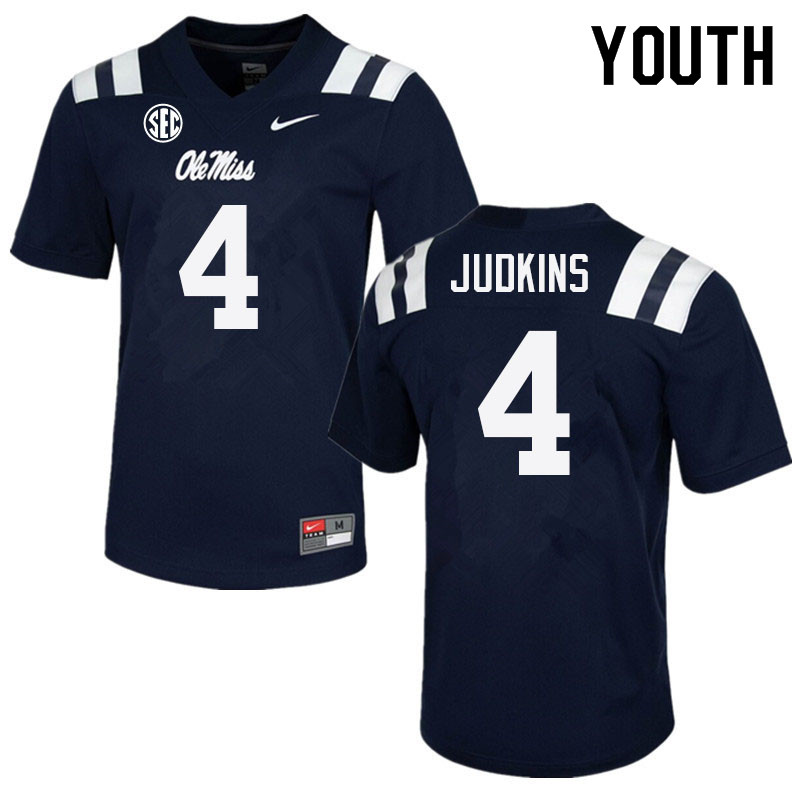 Youth #4 Quinshon Judkins Ole Miss Rebels College Football Jerseys Sale-Navy - Click Image to Close